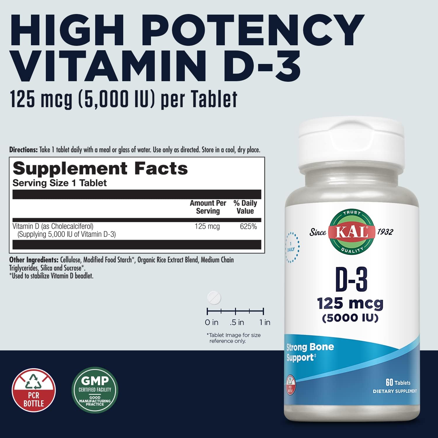 KAL Vitamina D3 5000 UI 125 mcg - 60 Comprimidos ActivTab