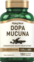 Piping Rock DOPA Mucuna Cápsulas | 180 unidades | 15% L-DOPA | Extracto de Mucuna Pruriens | Suplemento no-GMO y sin gluten
