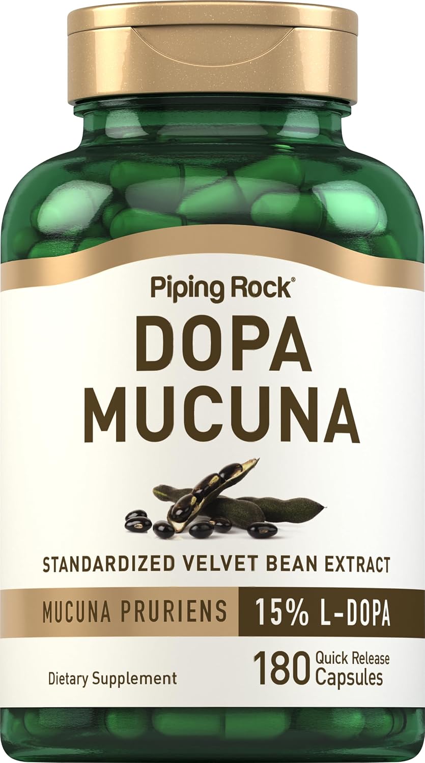 Piping Rock DOPA Mucuna Cápsulas | 180 unidades | 15% L-DOPA | Extracto de Mucuna Pruriens | Suplemento no-GMO y sin gluten
