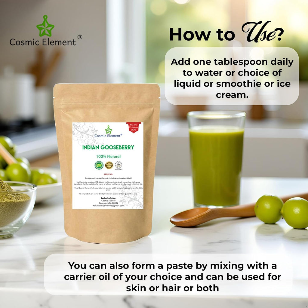 Cosmic Element 100% Pure Organic Amla Powder for Hair Growth – Rich in Vitamin C, Amalaki Powder for Skin Health & Eating – USDA Organic, Unrefined – 4 oz