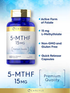 Carlyle 5-MTHF 15 mg – 100 Cápsulas de L-Metilfolato