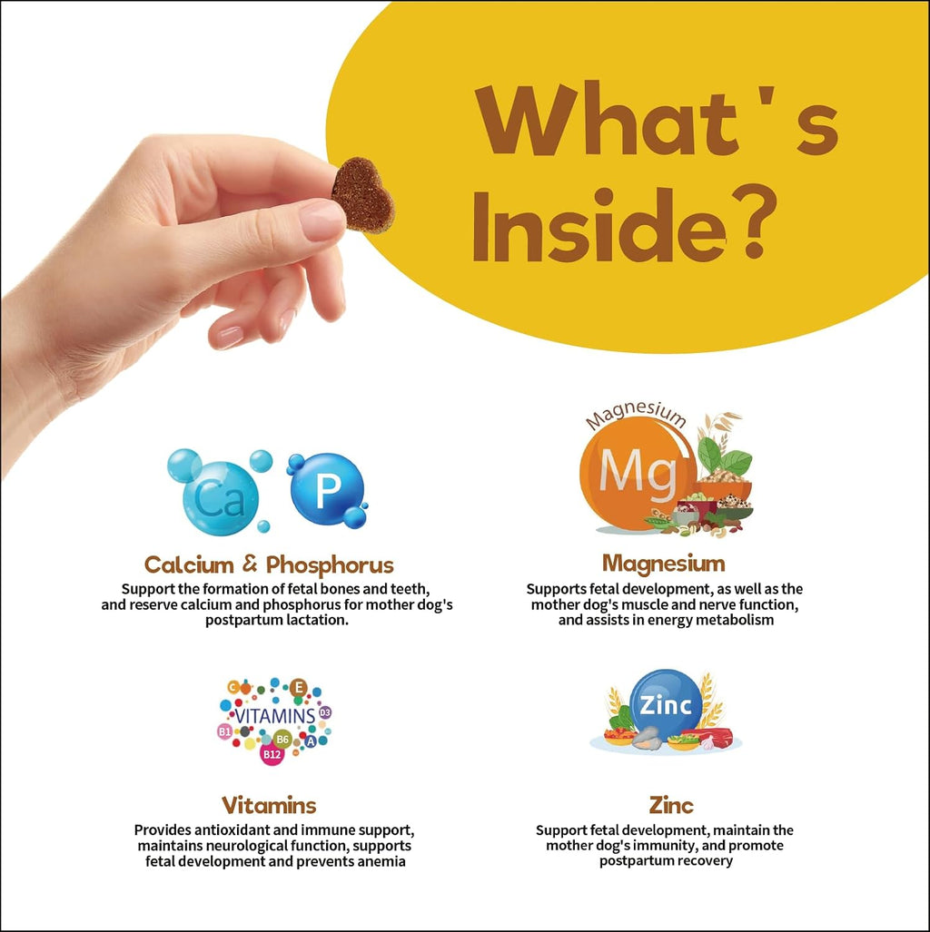 Vitaminas prenatales para perras embarazadas y lactantes - Apoya el embarazo saludable, el crecimiento de los cachorros y la lactancia - con ácido fólico, hierro y calcio - 120 masticables suaves