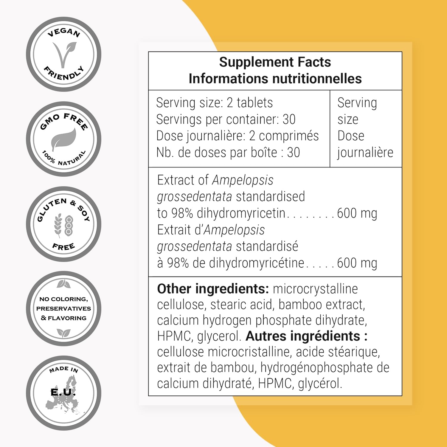 Supersmart Dihydromyricetin 600mg - DHM 98% - 60 Comprimidos