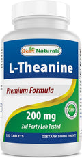 Best Naturals L-Teanina 200mg por Tableta (400mg por 2 Tabletas) - Promueve la Relajación Sin Somnolencia - 120 Tabletas Vegetarianas