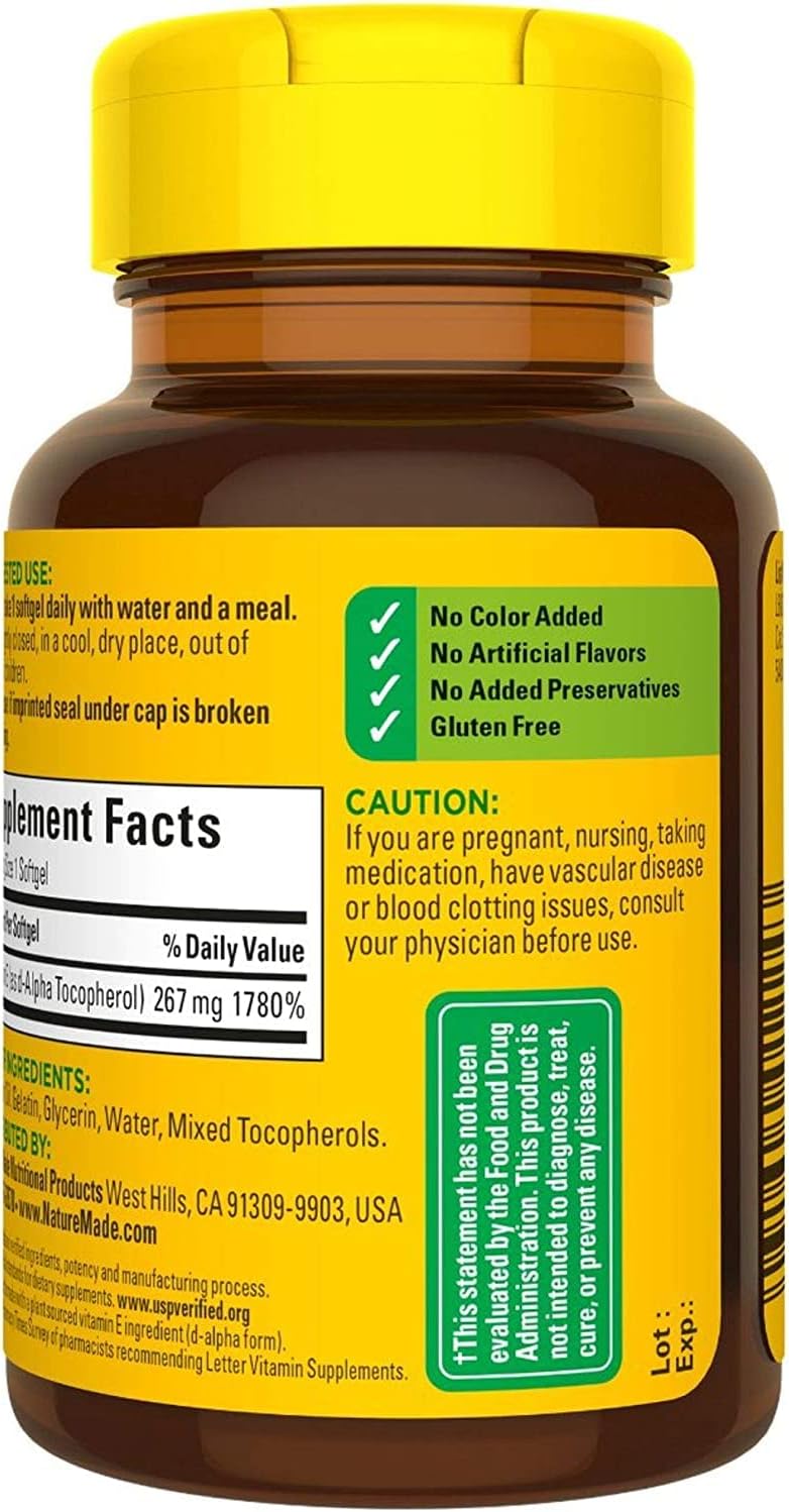 Nature Made Vitamin E 400 IU (267 mg) Softgels, 100 Count (Pack of 2)