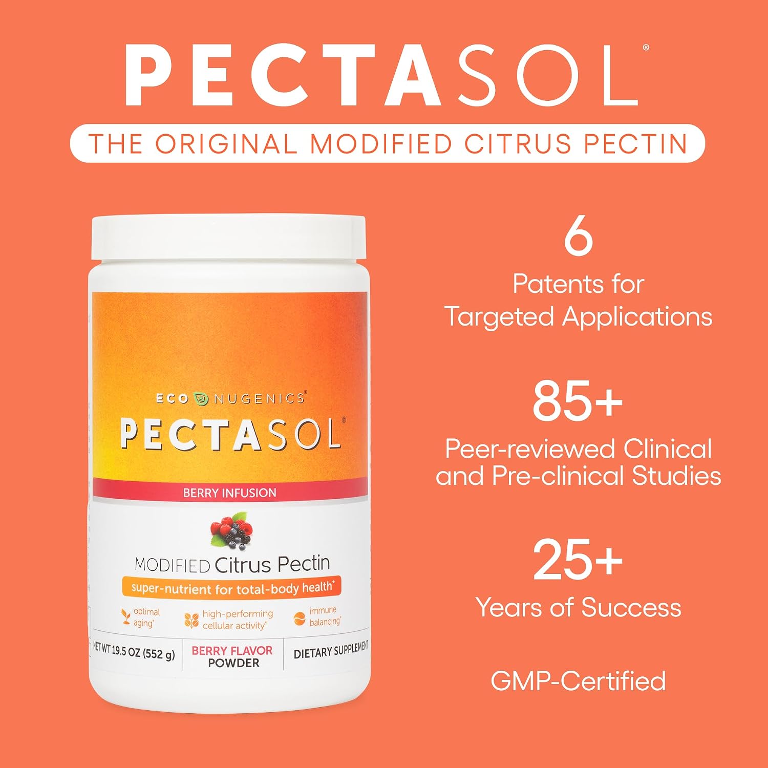 PectaSol Pectina Cítrica Modificada – 551g Polvo de Bayas – Suplemento para la Salud Corporal Total