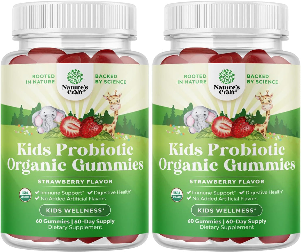 Probióticos Orgánicos para Niños - Gominolas Sabor Fresa - 60 uds (Pack de 2)