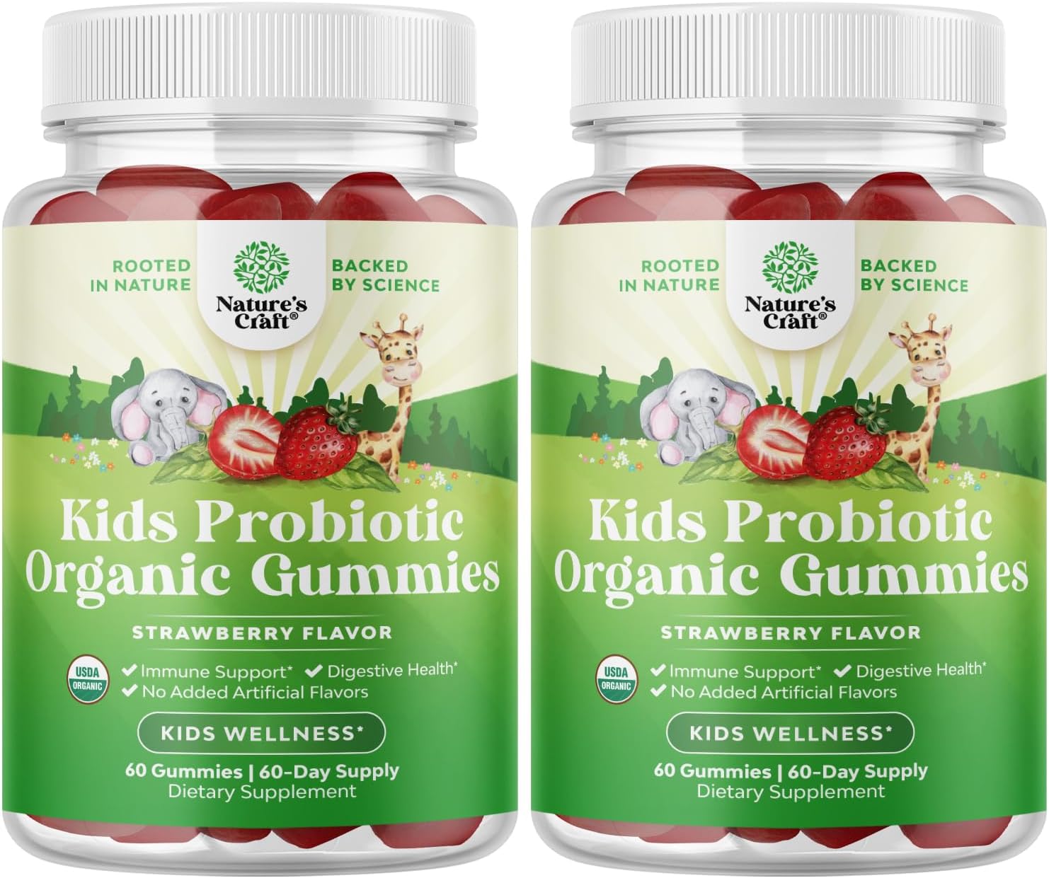 Probióticos Orgánicos para Niños - Gominolas Sabor Fresa - 60 uds (Pack de 2)