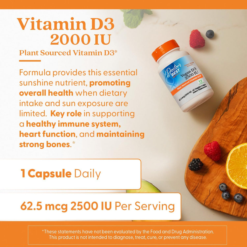 Doctor's Best Vegan Vitamin D3 2500 IU - 60 Vegetable Capsules