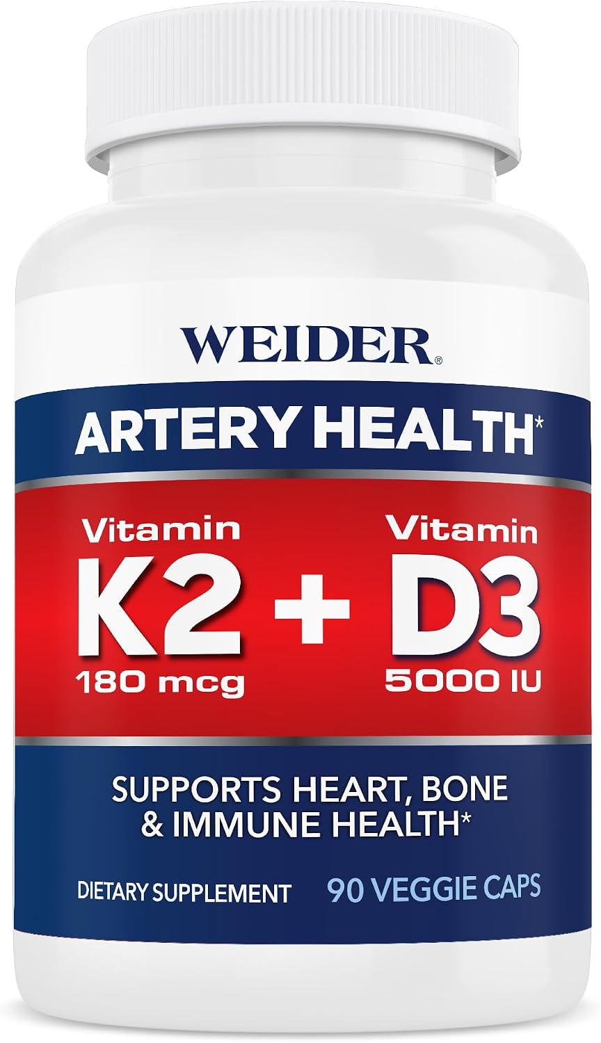 Weider Artery Health - Vitamina D3 (5000 UI) y K2 (180 mcg), 90 Cápsulas Vegetales