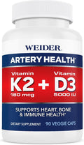 Weider Artery Health - Vitamina D3 (5000 UI) y K2 (180 mcg), 90 Cápsulas Vegetales