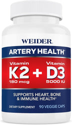 Weider Artery Health - Vitamina D3 (5000 UI) y K2 (180 mcg), 90 Cápsulas Vegetales