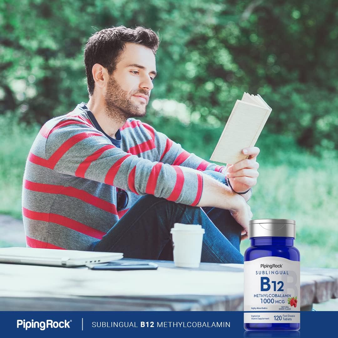 Piping Rock Vitamina B12 1000 mcg Sublingual - 120 Comprimidos - Metilcobalamina - Sabor a Bayas - Vegana, Sin Gluten