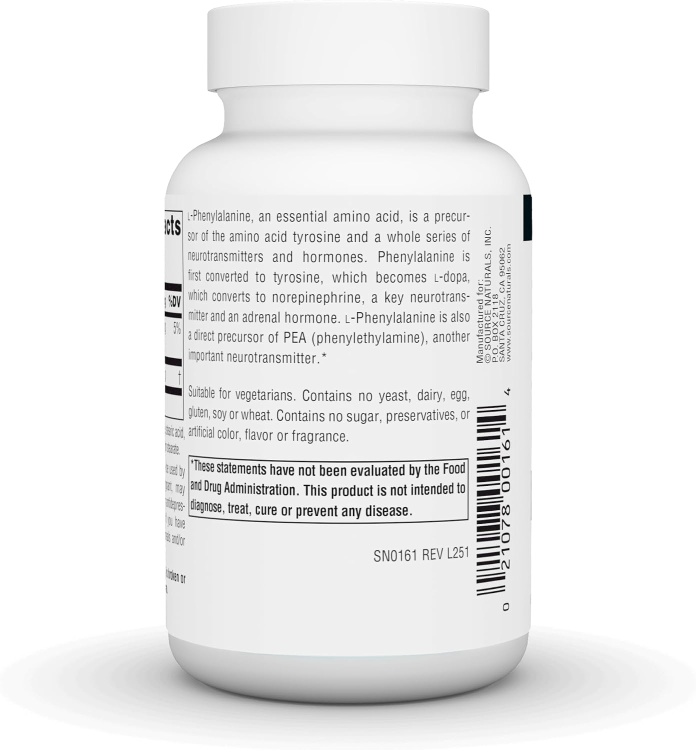 Source Naturals L-Phenylalanine, Essential Amino Acid - 500 mg - 100 Vegan Tablets