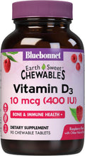 BlueBonnet EarthSweet Vitamin D3 400 IU – Comprimidos Masticables Sabor Frambuesa – 90 Comprimidos