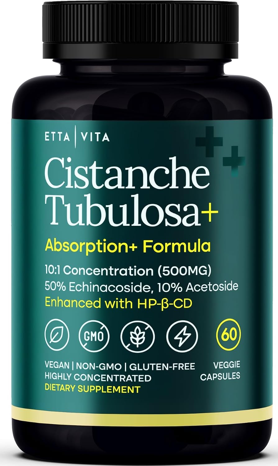 Etta Vita Cistanche Tubulosa 500 mg – Potente Extracto Estandarizado 50% Equinacósido/10% Acetósido
