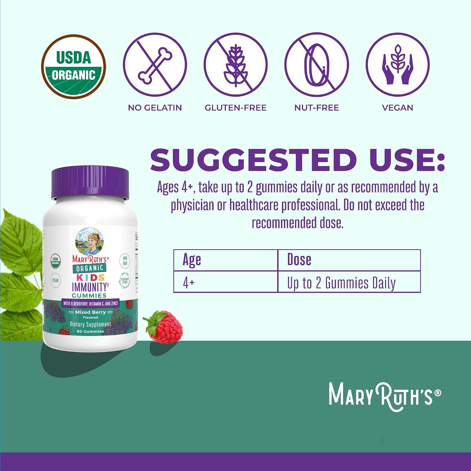 MaryRuth's Organics Gominolas para Defensas Infantiles | Vitamina C, Zinc y Saúco | 60 Gominolas