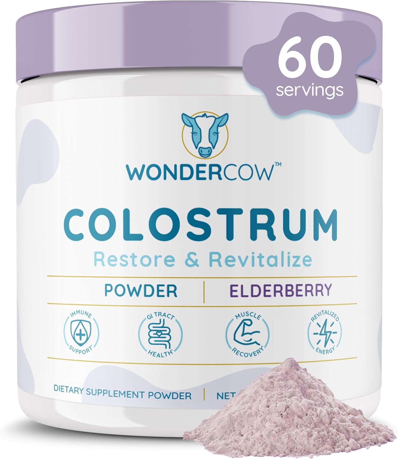 WONDERCOW Calostro Bovino en Polvo – Suplemento de Calostro Integral Puro, Sin Sabor, 60 Dosis