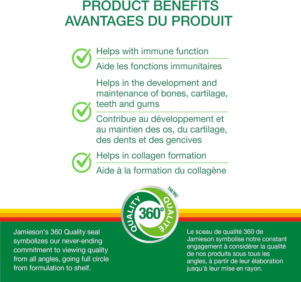 Jamieson Vitamina C Masticable 500 mg Sabor Frutas Tropicales, 120 Comprimidos
