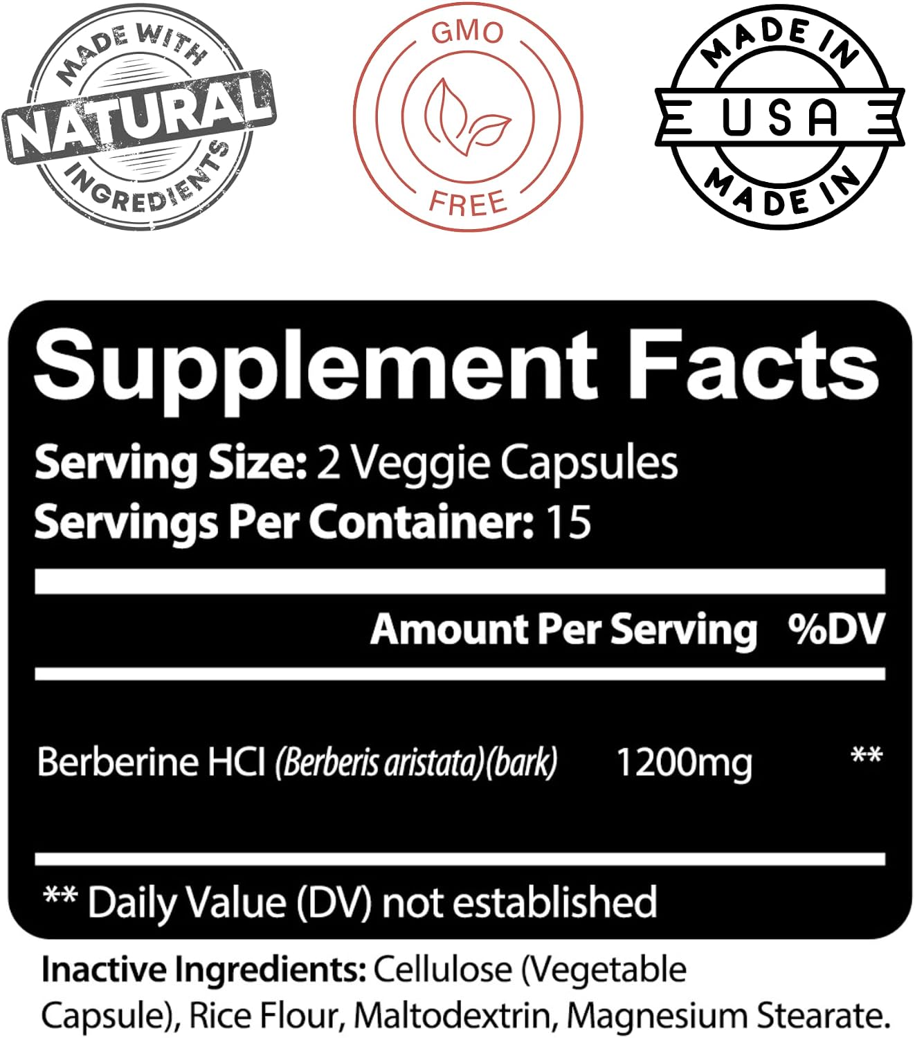 Kaya Naturals Berberine HCL Extract 1200mg - Sistema Inmunitario, Niveles de Glucosa, Salud Intestinal (30 Cápsulas)