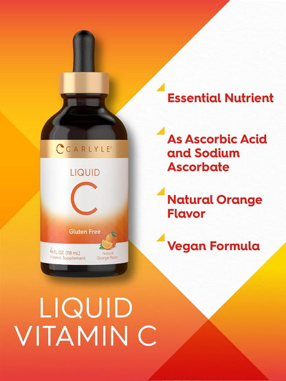 Carlyle Vitamina C Gotas Líquidas | 118 ml | Ácido Ascórbico y Ascorbato Sódico | Sabor Naranja | Vegano, Sin Gluten, Sin OMG – Image 4