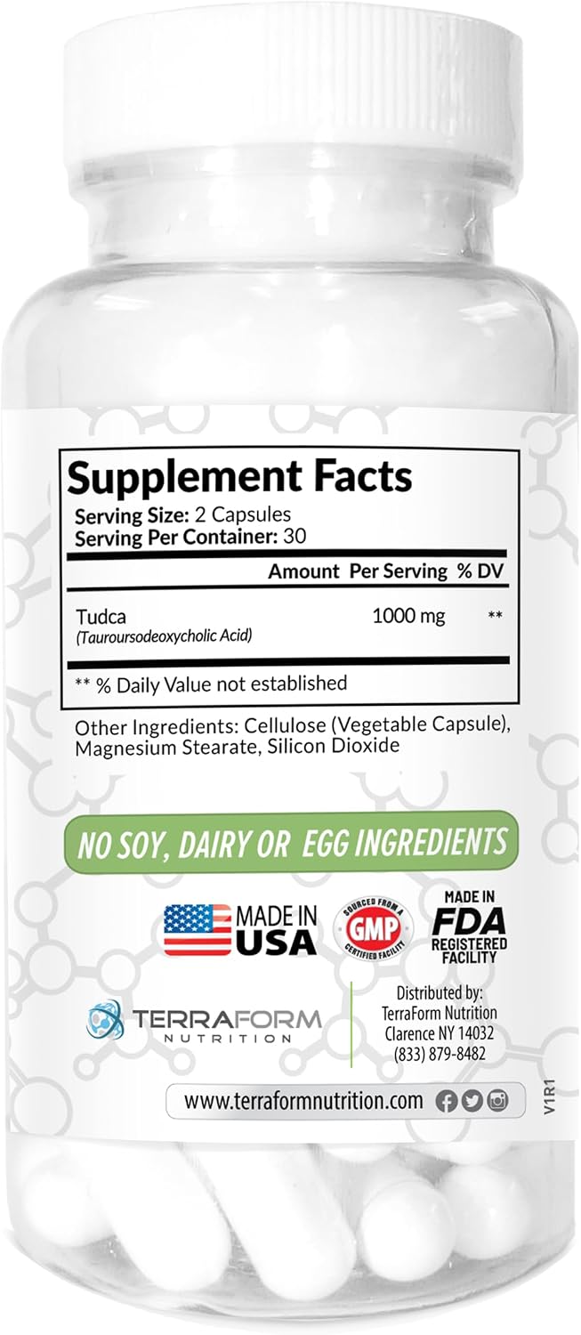 TerraForm Nutrition Max Strength Pure TUDCA | 1000mg por dosis | 60 Cápsulas