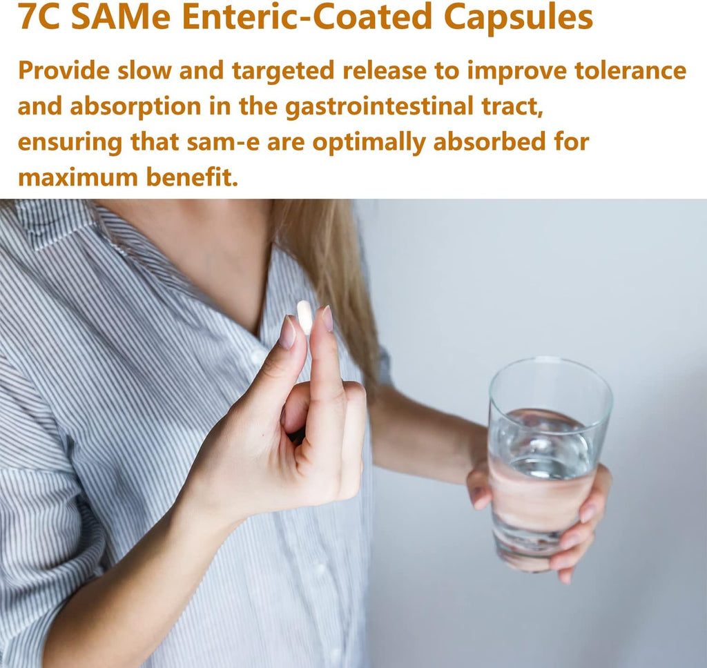 7c SAM-e 400 mg (S-Adenosilmetionina) con Vitaminas B6 y B12, Estado de Ánimo y Confort Articular, Vegano, Sin Gluten, 60 Cápsulas Gastrorresistentes