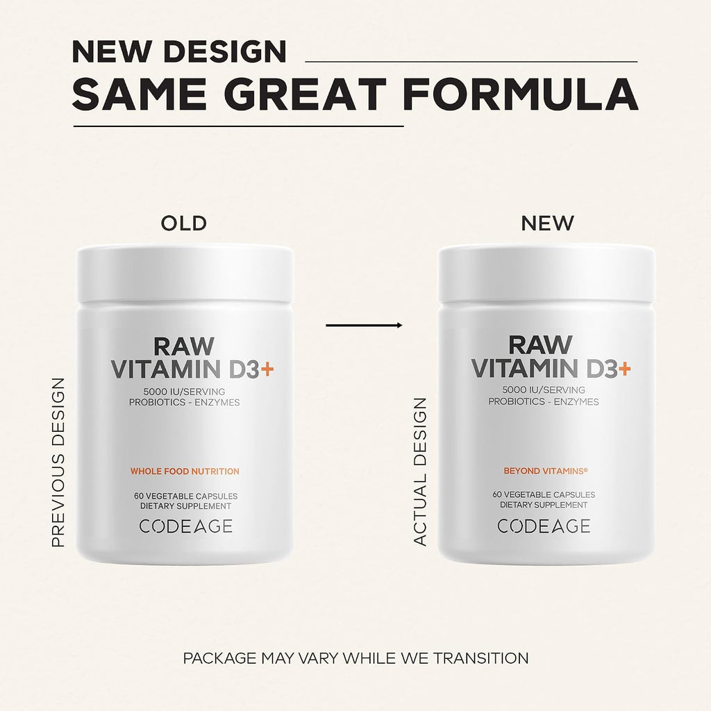 Codeage Raw Vitamin D3+ Alta Potencia 5000 IU - 60 Cápsulas