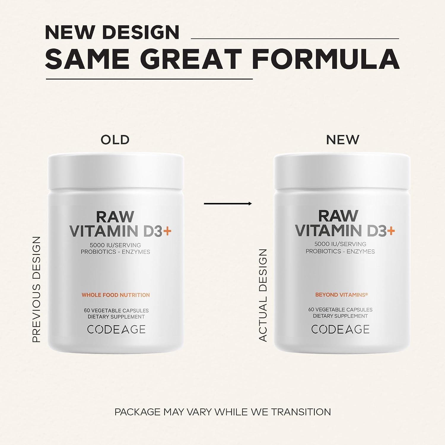 Codeage Raw Vitamin D3+ Alta Potencia 5000 IU - 60 Cápsulas