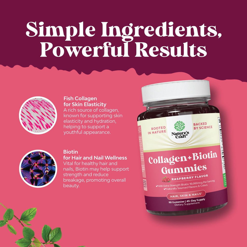 Gominolas de Biotina y Colágeno para Mujeres - Extra Fuertes - 10000mcg por porción - 90 unidades
