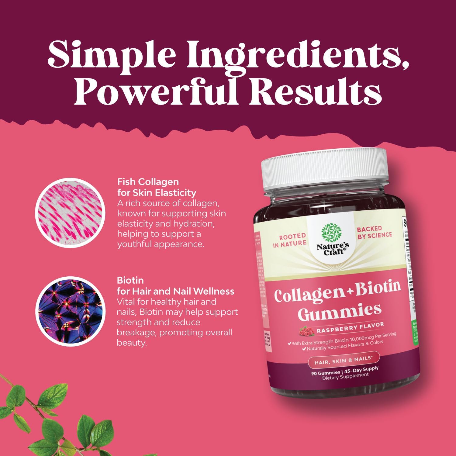 Gominolas de Biotina y Colágeno para Mujeres - Extra Fuertes - 10000mcg por porción - 90 unidades
