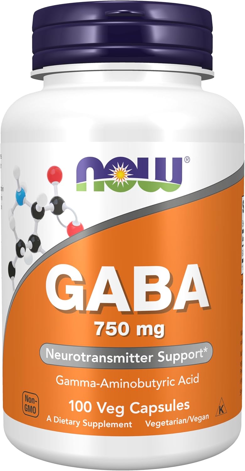 GABA (Gamma-Aminobutyric Acid) 750mg, 100 Cápsulas Veganas - NOW Foods