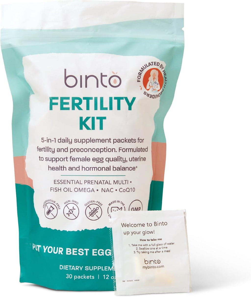 Kit de Fertilidad Femenina Binto – Apoya la Salud Ovocitaria y el Bienestar Reproductivo – Incluye CoQ10, NAC y Aceite de Pescado