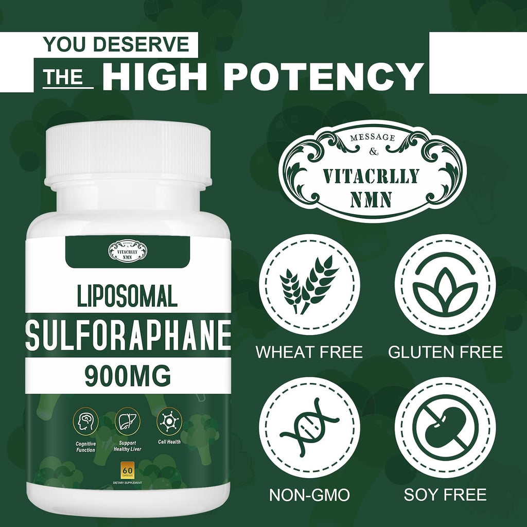 Suplemento de Sulforafano Liposomal 900mg, Extracto de Brócoli, Apoyo Antioxidante y Digestivo, 60 Cápsulas