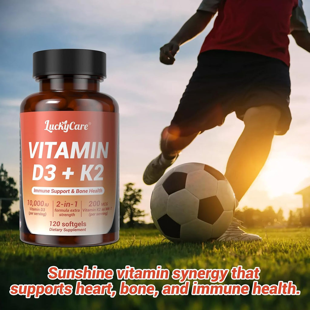 Vitamina D3 K2 10000 UI + K2 (MK-7) 200 mcg, 240 Cápsulas Blandas con Aceite de Coco