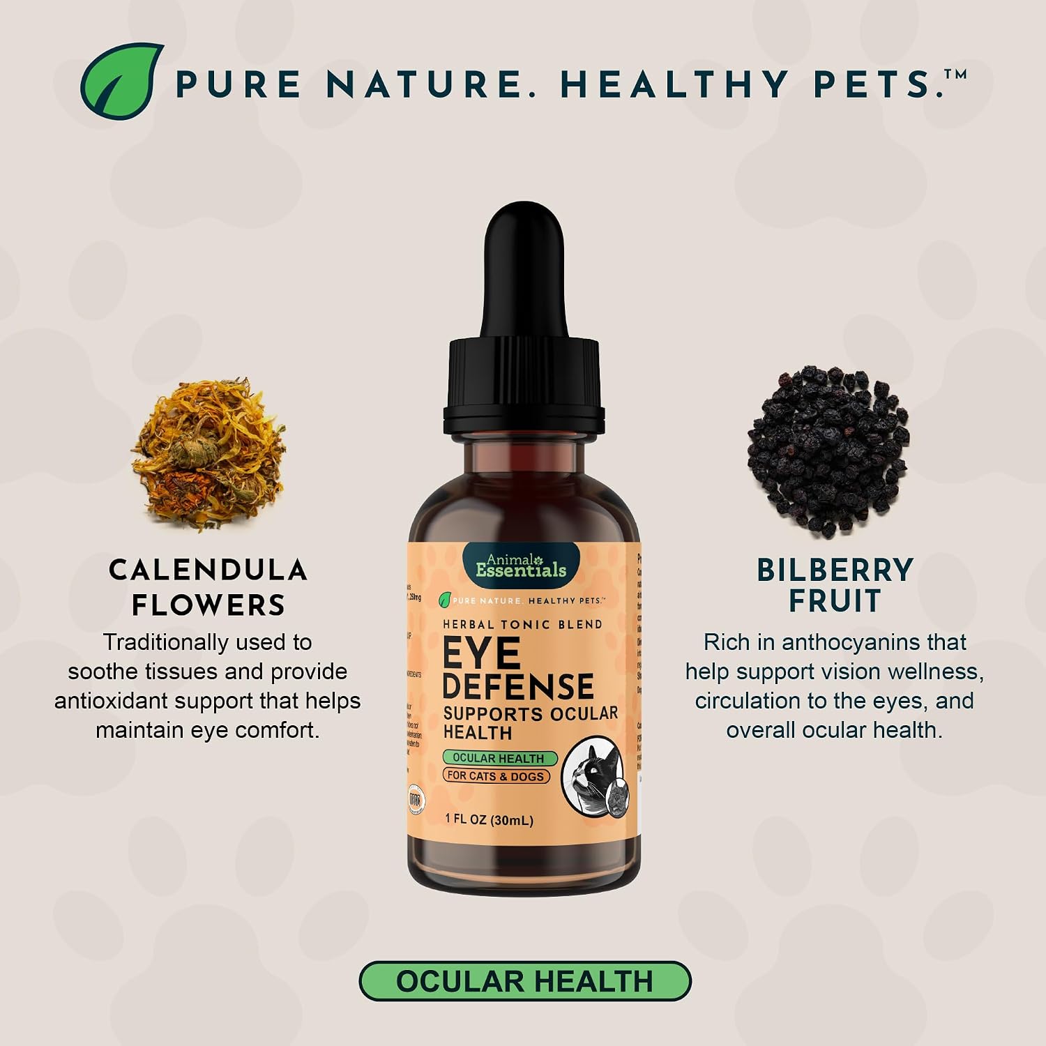 Eye Defense Support para Perros y Gatos, 59 ml - Fabricado en EE. UU. Mezcla Herbal Orgánica de Arándano y Caléndula, Sin Alcohol