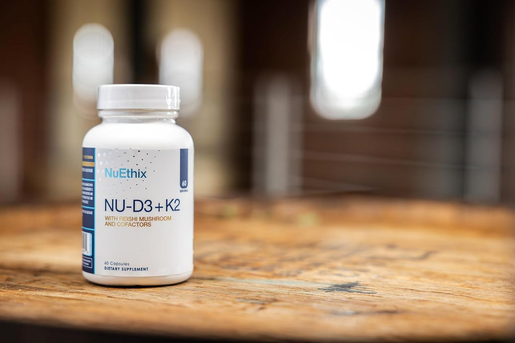 NuEthix Formulations NU-D3 + K2 - Vitamina D3 y K2 5000 UI con Reishi, Magnesio y Zinc, 60 cápsulas