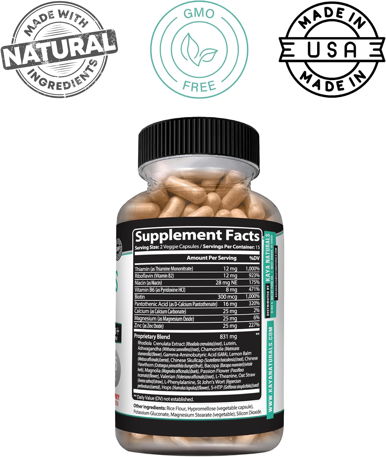Kaya Naturals - Suplemento Natural para el Estrés y la Calma Mental - 30 Cápsulas