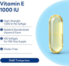 Vitamin World Vitamin E 1000 IU Softgels, 450mg dl-Alpha, 1 Softgel Daily, Supports Antioxidant Protection and Heart, Immune & Skin Health, Gluten-Free, 100 Servings
