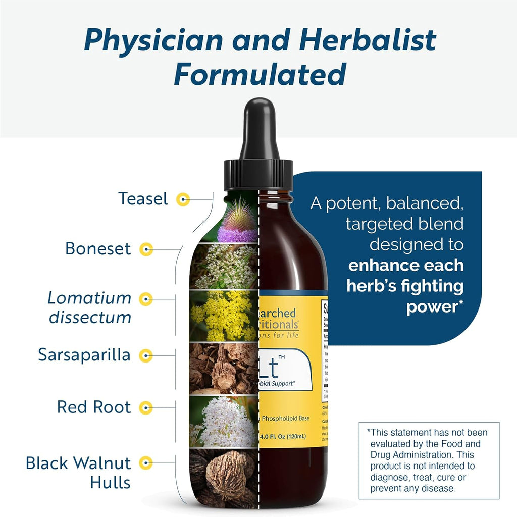 Researched Nutritionals BLT - Apoyo Microbiano Avanzado - Tintura de Nuez Negra, Boneset, Zarzaparrilla y Lomatium - Complejo de Fosfolípidos para Máxima Absorción (118 ml)