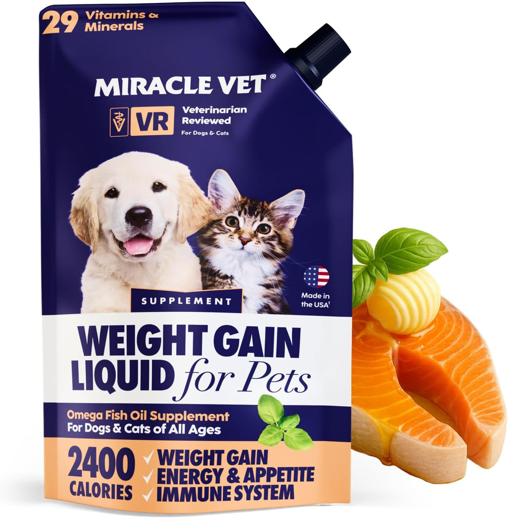 Ganador de peso hipercalórico para perros y gatos - Suplemento multivitamínico en gel con aceite de pescado omega-3 y calcio