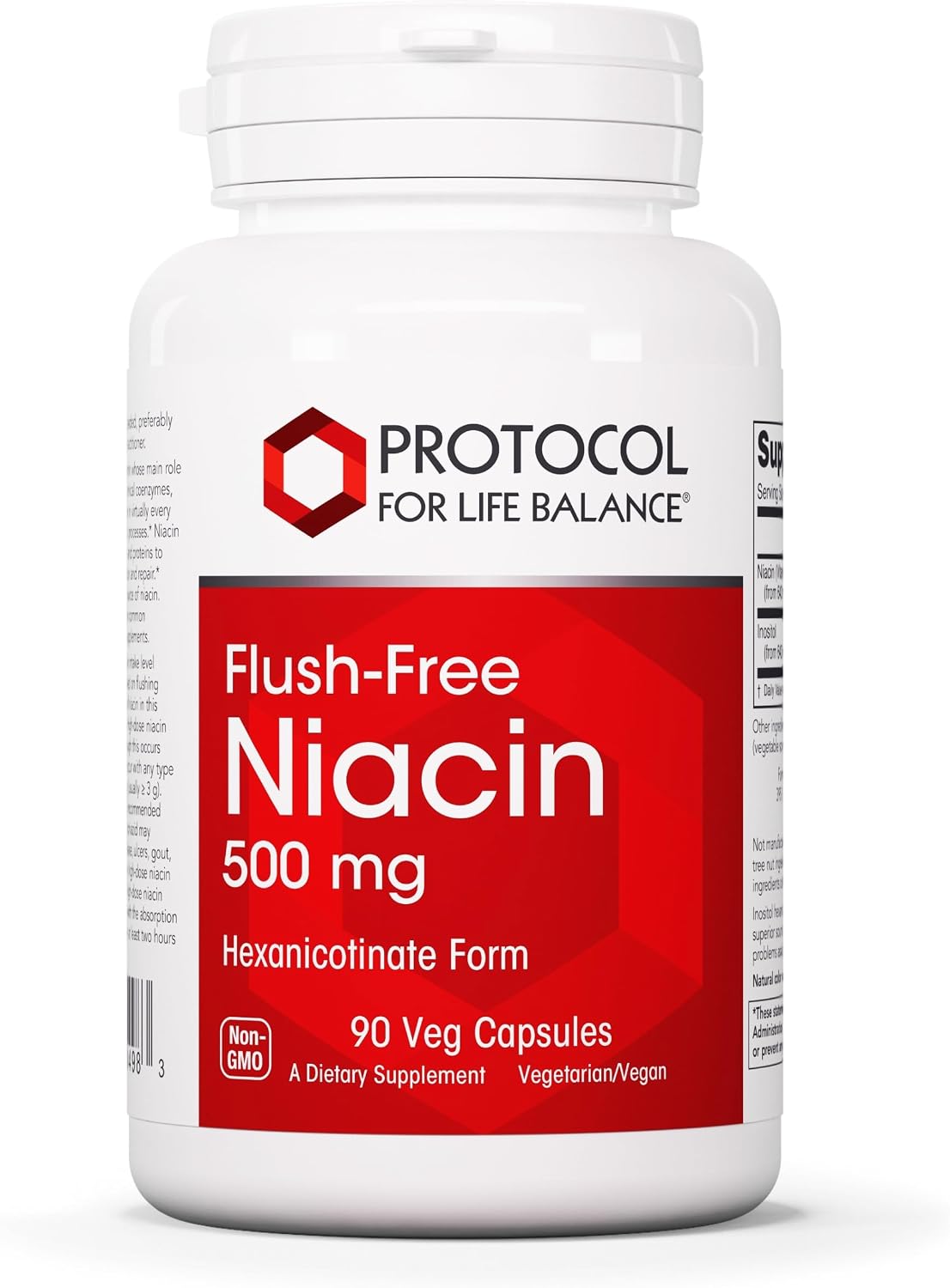 Protocol for Life Balance Niacina 500 mg - Hexanicotinato de inositol - Sin enrojecimiento - Vitamina B3 - 90 cápsulas veganas