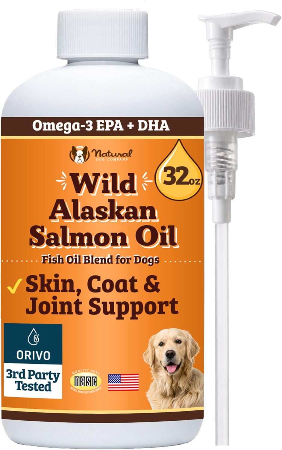 Natural Dog Company Aceite de Salmón Salvaje de Alaska para Perros - Suplemento de Omega 3 con EPA y DHA, 946 ml