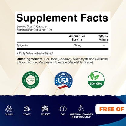 Vitamatic Apigenina 50 mg – 120 Cápsulas – Envejecimiento saludable: Sus propiedades antioxidantes ayudan a – Image 2