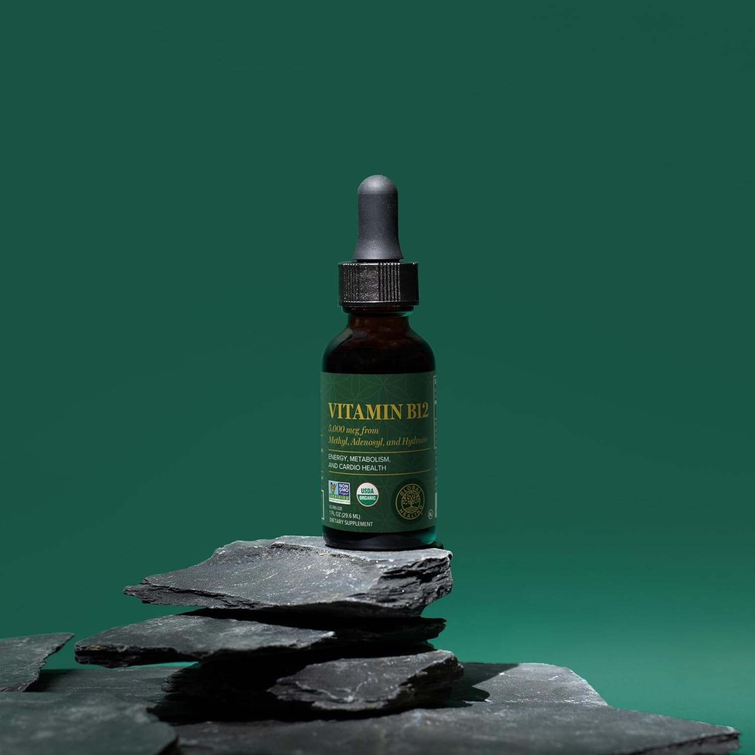 Vitamina B12 5000 mcg Sublingual Orgánica 3 en 1 - Global Healing Center (Paquete de 2)