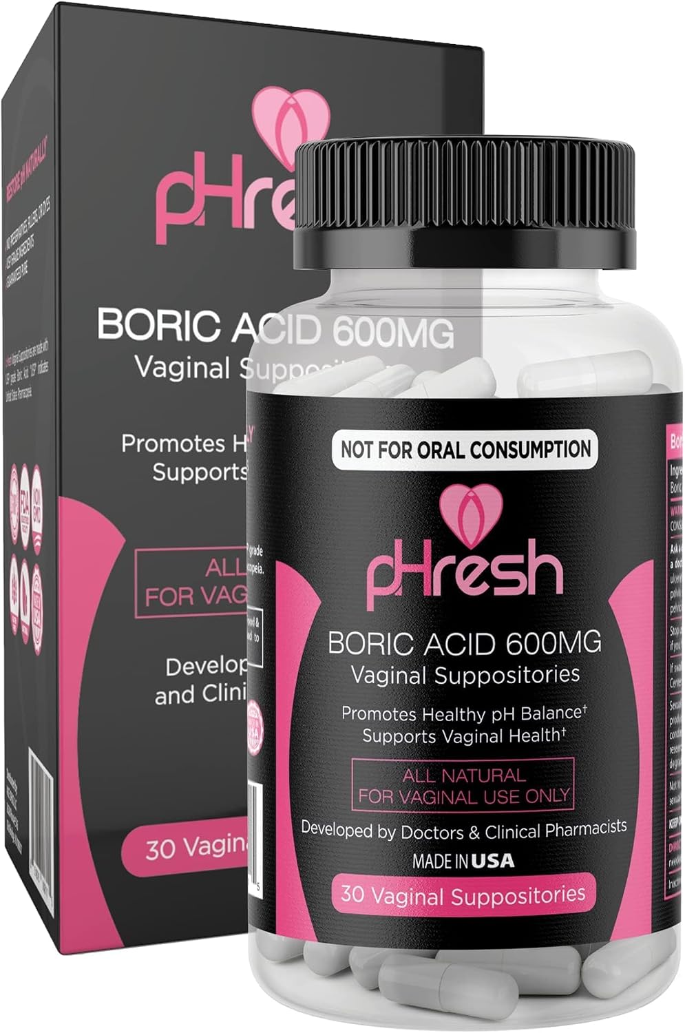 pHresh Óvulos de Ácido Bórico para Mujeres - Apoyo Natural al Equilibrio del pH Vaginal