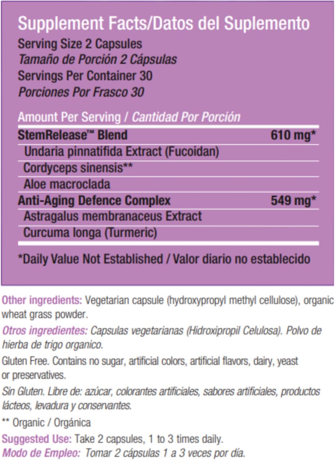 Stemrelease3™ Nutrición para Células Madre y Telómeros - 60 Cápsulas (4 Pack)