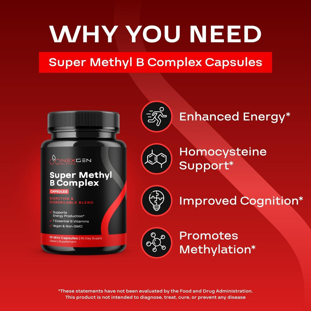 Complejo B Metilado - Complejo B Bioactivo con 5-MTHF Metilfolato y B12 Metilcobalamina - 90 Cápsulas