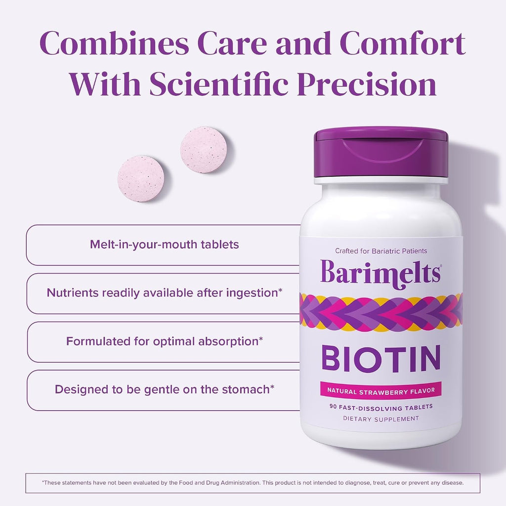 BariMelts Biotin 5000mcg - 90 Comprimidos de Disolución Rápida, Sabor Fresa Natural