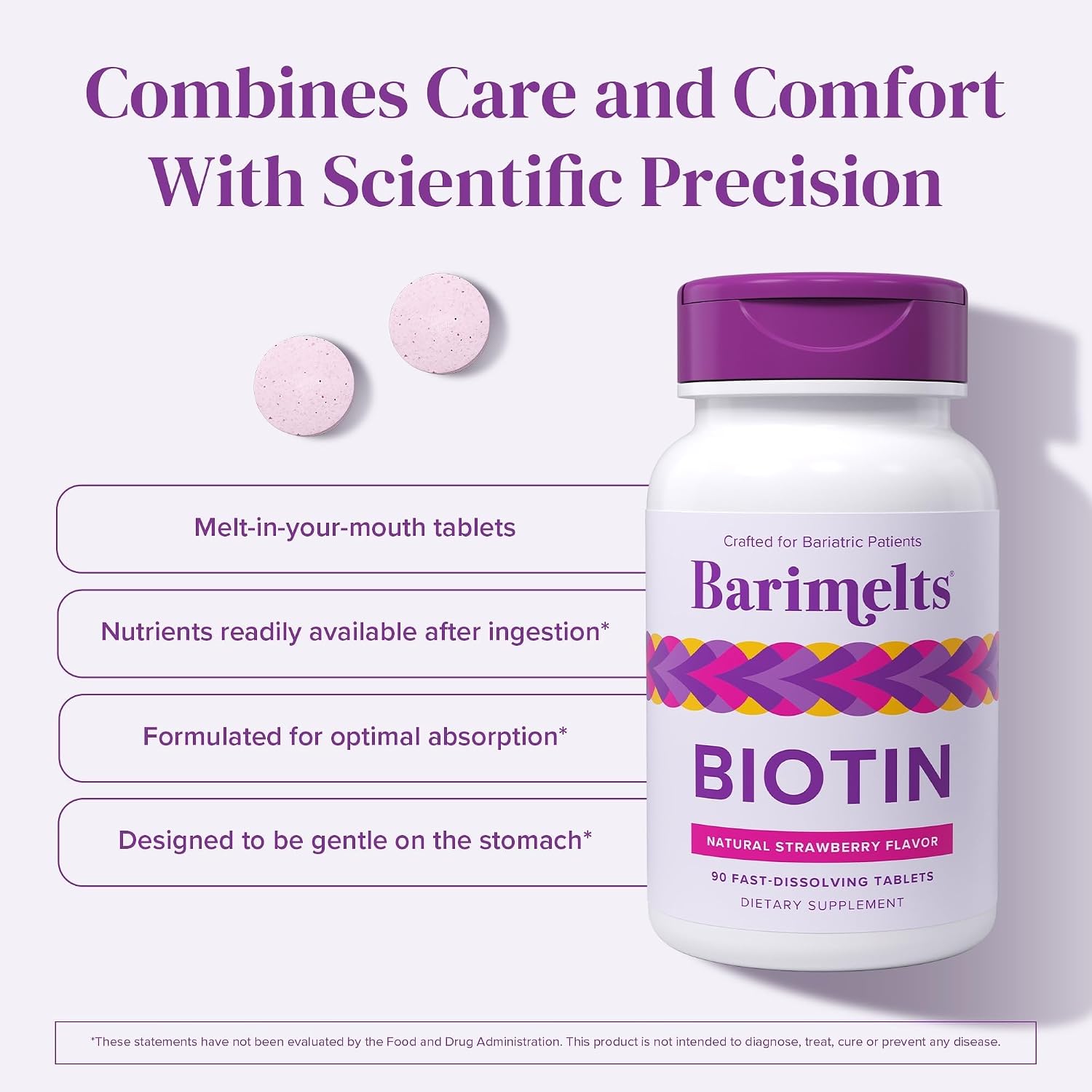 BariMelts Biotin 5000mcg - 90 Comprimidos de Disolución Rápida, Sabor Fresa Natural